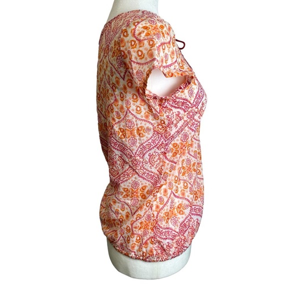 prAna Fall Floral Y2K Top Women’s‎ sz. XS Orange Split Neck Embroidered Rose - Picture 3 of 10